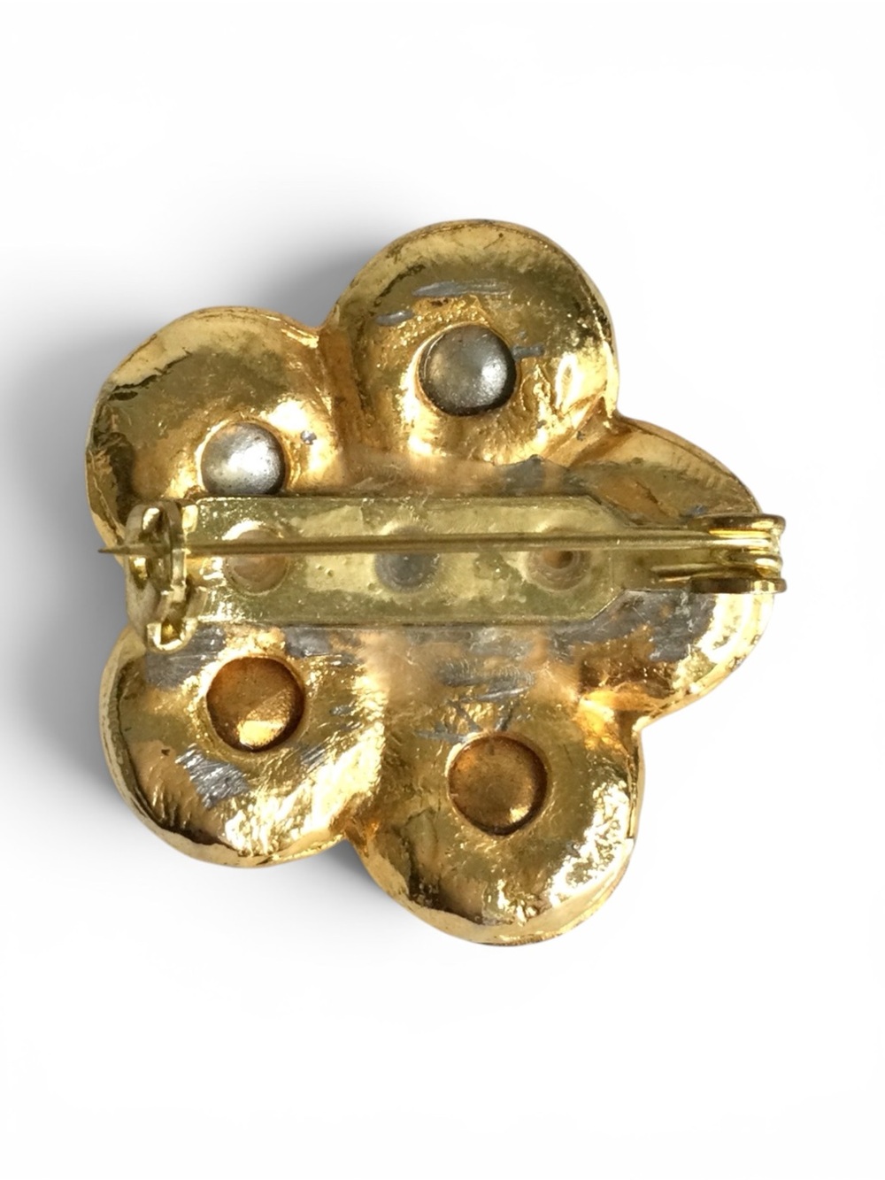 Vintage 1950s Clear Rivoli Floral Brooch - Gold‑Tone - Rare Find - Picture 10 of 12